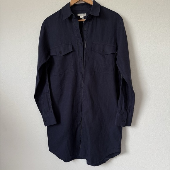 Outerknown Dresses & Skirts - Outerknown Shirt Dress Long Sleeve Organic Cotton Linen Blend Navy Blue Small